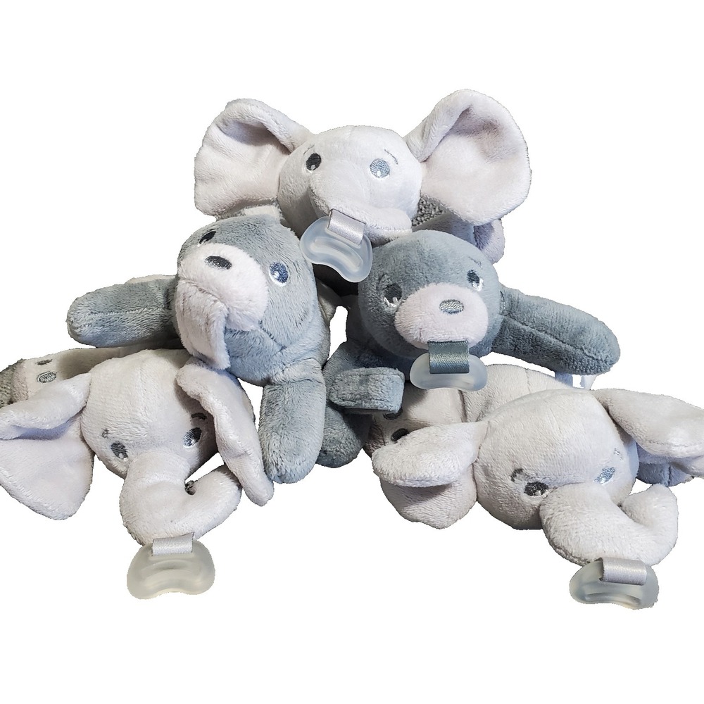 Avent Pacifier Plush‎ Lovey Lot Of 5 - 3 Elephants,  2 Seals - Soft Baby Toys
